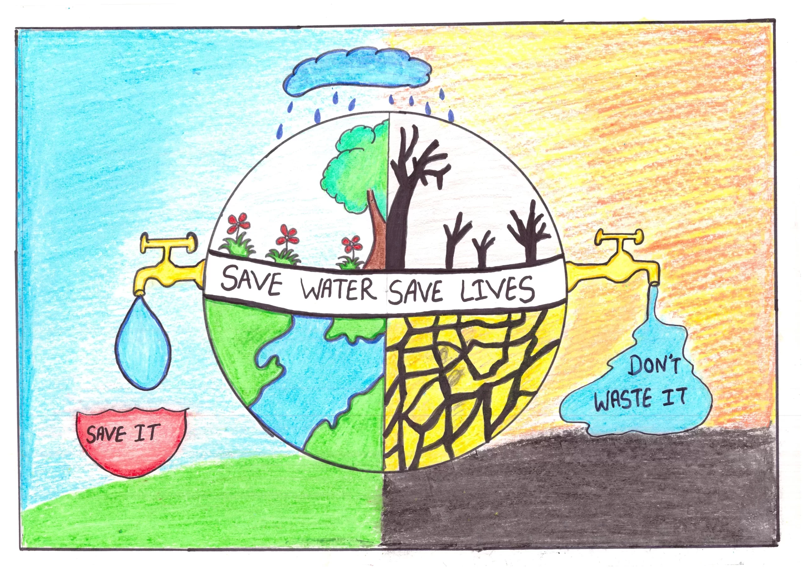 drawing pictures of save water